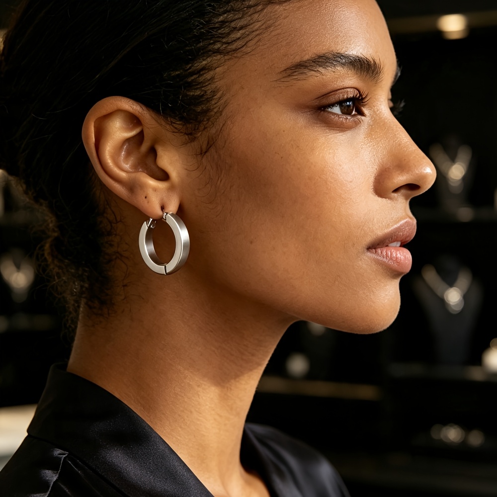 Classic Minimalist Wide Hoop Stud Earrings, Hypoallergenic